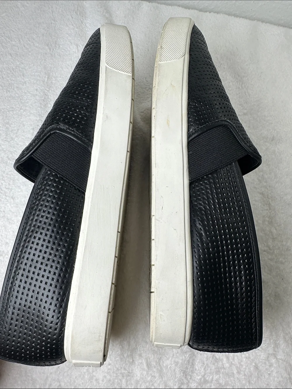 Vince Blair Black Perforated Leather Slip-On Sneakers with White Comfort Sole 8 - Picture 8 of 16